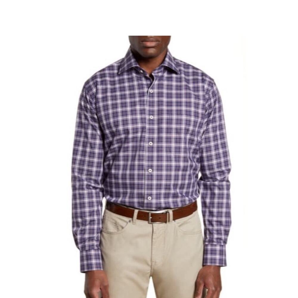 Peter Millar Purple Plaid Button Down Shirt XL - Picture 2 of 6